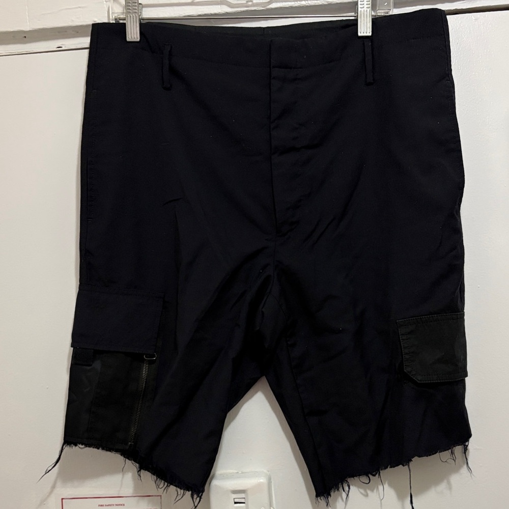 Lanvin Dark Cargo Shorts with Frayed Hem